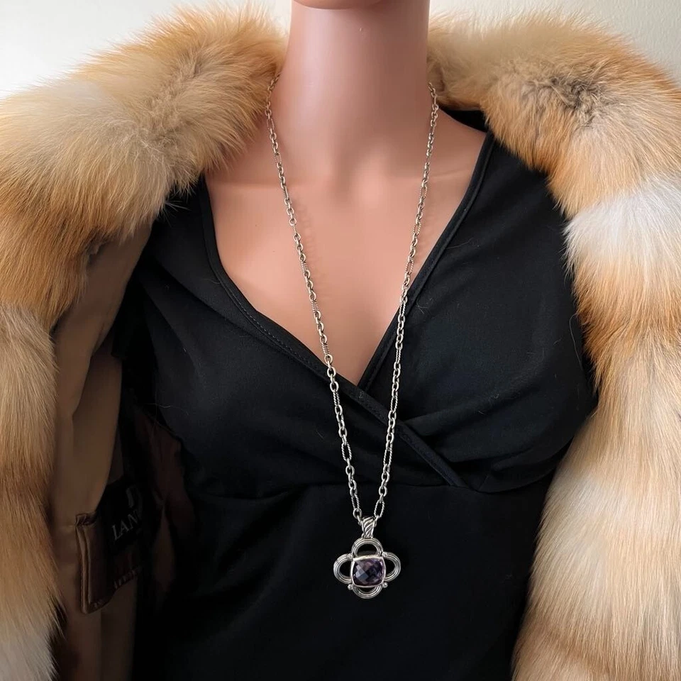 女士 David Yurman 纯银 /18K 32 英寸项链和紫水晶吊坠 — 第 3/4 张图片