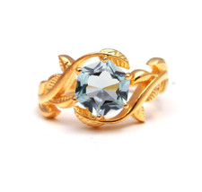 Natural Sky Blue Topaz Hexagon Ring 925 Sterling Silver Gold Plated Jewelry