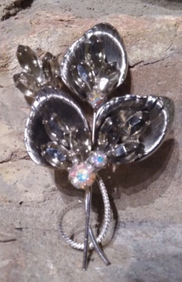 Brooch Pin Rhinestone Floral Black Fall Leaves Autumn Fall New Years Eve Jewelry