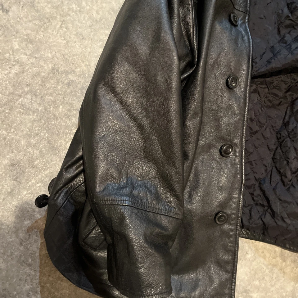 Abrigo Chaqueta De Cuero De Colección Casablanca Cuero Negro Botón Para Hombre Grande Foto 4 de 4