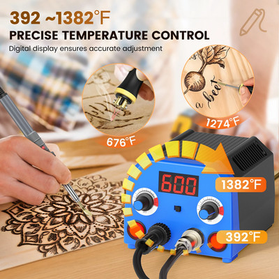 Dual-Port Holzofen Pyrographie Maschine Kit mit 3 Bürsten 30 Drahtspitzen