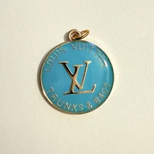 LV Zipper Pull Upcycled Charm Pendant Repurposed Gold Tone & Blue