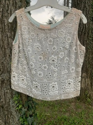 50s60s Vintage Beaded Sleeveless Top Evening Glam Gray Size 10
