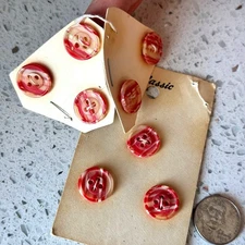 8 Vintage 50s NEW on card Red Stripe Marbled Round 4 Hole Flat Buttons 5/8"
