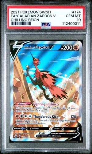 Pokemon  - Galarian Zapdos V Alt Art 174 *GEM MINT PSA 10* Chilling Reign