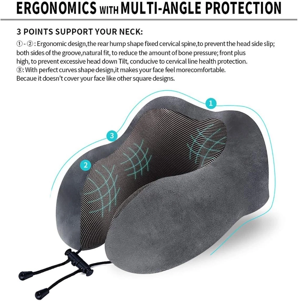Memory Foam Travel Neck Pillow for Head Support and Comfort