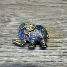 Vintage Asiatischer Anhänger Blau Elefant Emaille Cloisonne Goldfarben Metall