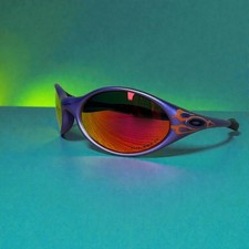 Oakley Eye Jacket Purple Flame Sunglasses Orange Lens Y2K Sport Streetwear Retro