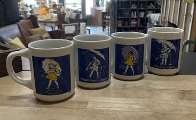 Morton Salt Girl 1914 1921 1956 1968 Logo Mugs-When It Rains it Pours-Vntg-NIB