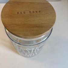 Rae Dunn Storage Canister Unisex OS Clear Excellent Elastic Bands Glass Jar Wood