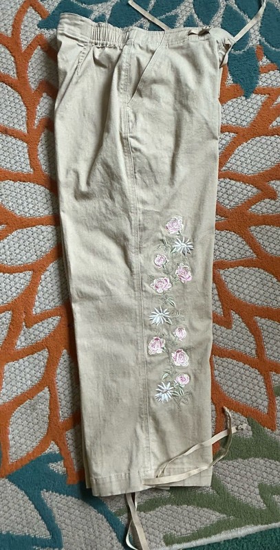 Vintage Denim & Co Embroid Crop Elastic Waist Cotton Pants w/Pockets Sz S #A7583