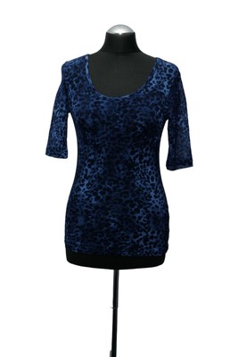 Nice Connection Damen T-Shirt 38 M Blau Leopard Rundhals Oberteil Nylon (21263)