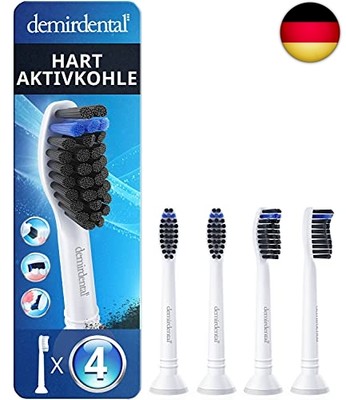 4er demirdental Aktivkohle Aufsätze passend für Philips Sonicare Ersatzbürsten P