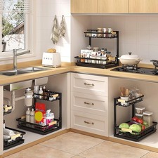 2 Pack Under Sink Organizer Adjustable 2 Tier Kitchen Bathroom Storage Rack