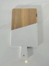 Marble & Wood Serving Board with Handle – Food-Safe Cutting Board