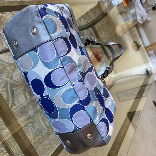 Coach Gallery Canvas Satchel Carryall Logo C Scarf Print Y2K Vintage Blue Silver - Picture 3 of 24