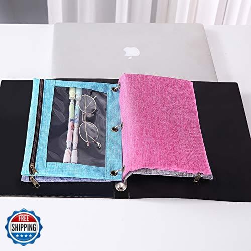 3 Anelli Raccoglitore Astuccio Portamatite, Astuccio Portamatite con Finestra Trasparente (Grigio e Blu Confezione da 2 - Foto 3 di 4