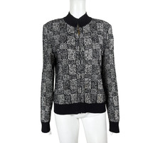 ST. JOHN Zip UP Jacket Knit Size P (Fits Petite U.S. 6/8) Black/White - NTSF