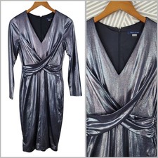 Tommy Hilfiger Dress Party Cocktail Size 2 Silver Sparkle Wrap Top Liquid Metal