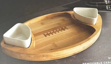 Chef's Counter Bamboo Football Shaped Serving Tray W/2 Removable Trays For Dips