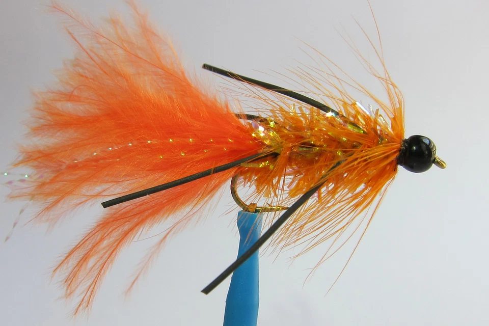 PECHETRUITE 1 x Mouche Streamer Wooly Bugger ORANGE Pattes bille NOIRE H8/10/12 bead legged