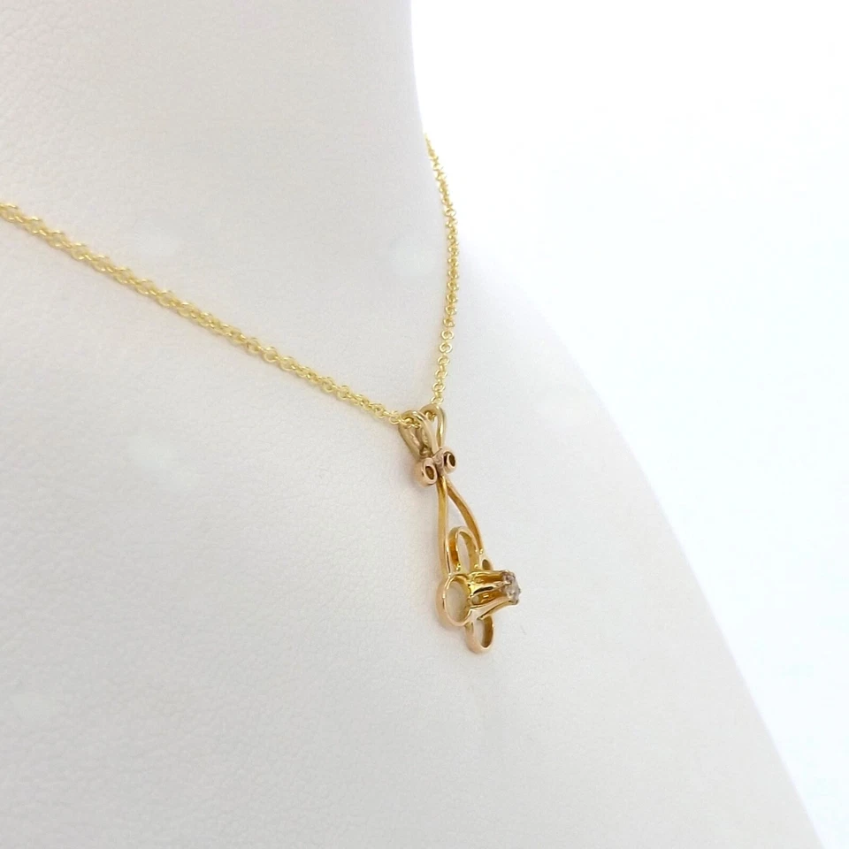 Victorian 10K Gold Mine Cut Diamond Whimsical Quatrefoil Pendant Necklace 18in - Image 2 of 4