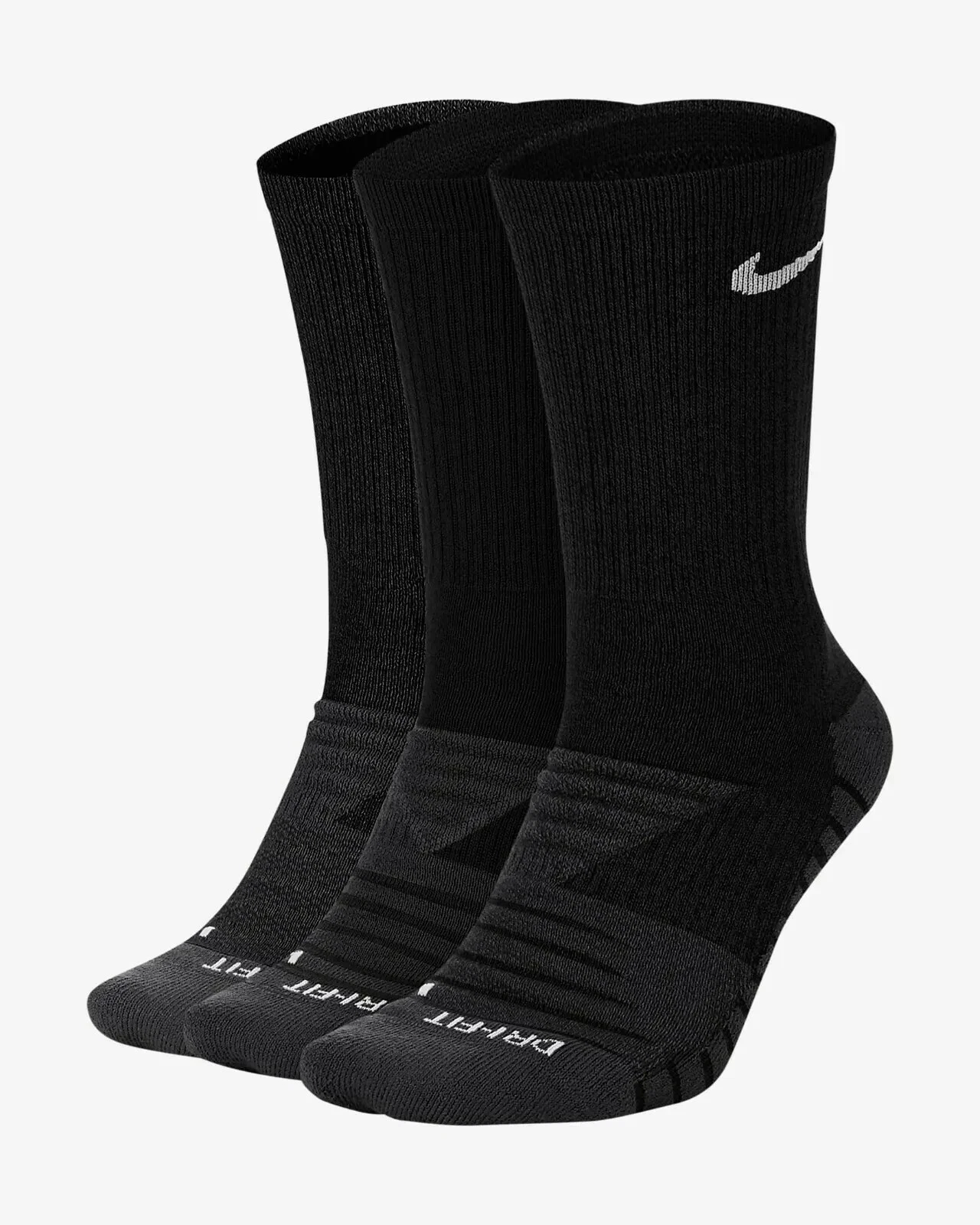 Nike Everyday PLUS Dri-Fit MAX cushion Crew Socks 3 Pack Black L Large 8-12