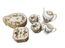 Aynsley England Fine Bone China Tea Set   Vintage Floral Chinoiserie Design
