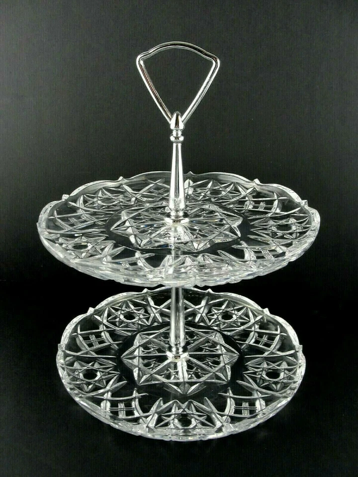 Mango de metal de repuesto de 2 niveles en tono plateado para herrajes de bandeja de servicio Tidbit Foto 4 de 4