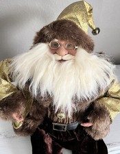 Santa Claus St. Nick Shelf sitter Figurine Gold Coat Faux Fur trim 25"
