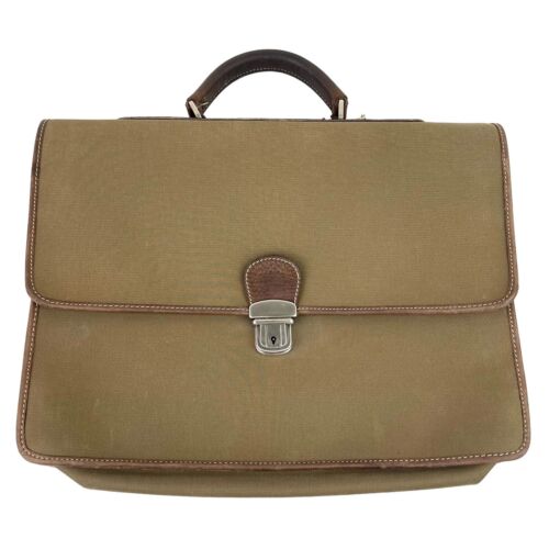 Tramontano Vintage Canvas Leather Briefcase Lawyer Bag Brown 90's Made In Italy - Afbeelding 1 van 11