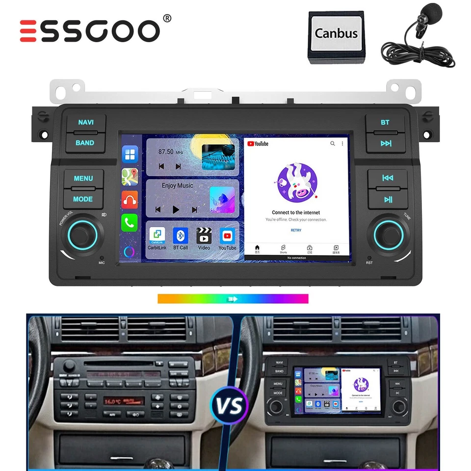 7" Carplay Für BMW E46 3er 318 320 325 Autoradio Android 14 2+32G WIFI GPS NAVI - Bild 2 von 4