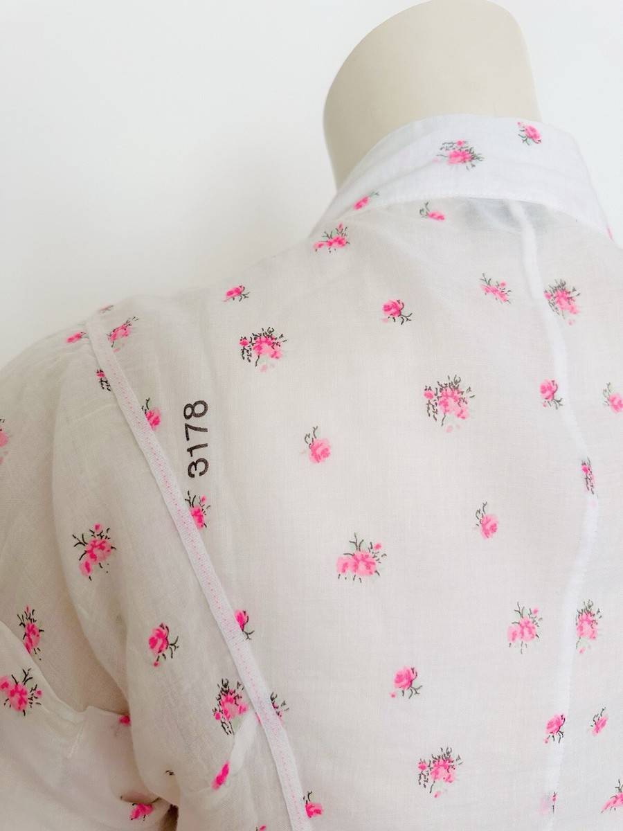 MARITHE' + FRANCOIS GIRBAUD TOP White Cotton Shirt Pink Roses