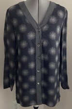 VTG Carole Little tunic shirt women 6 black tan geometric polka dot lined