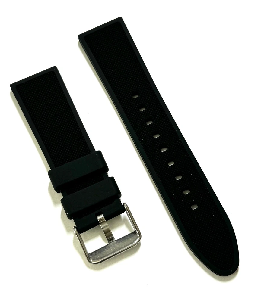 Correa de reloj Bulova original 22 mm 98B348 de goma negra con hebilla plateada Foto 2 de 2