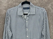 Polo Ralph Lauren Golf Shirt Mens Large Blue White Plaid Button Long Sleeve