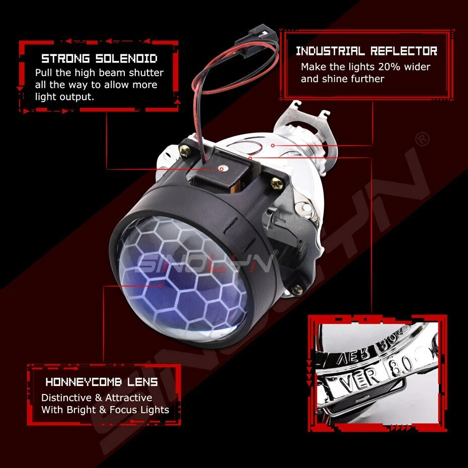 Headlight Lens 2.5'' Honeycomb Bixenon Lens HID Projector LED Devil Eye H1 H4 H7 - Image 2 of 4