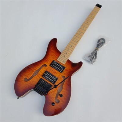 Normal Fretted Headless Electric Guitar,Semi Hollow Body&Maple Fingerboard