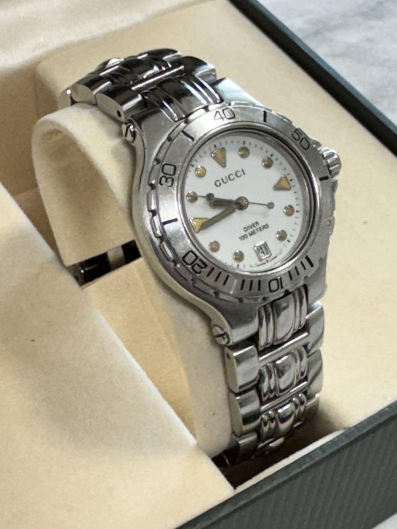 Gucci Ladies 100M Waterproof 9750 S/S White Diver Women