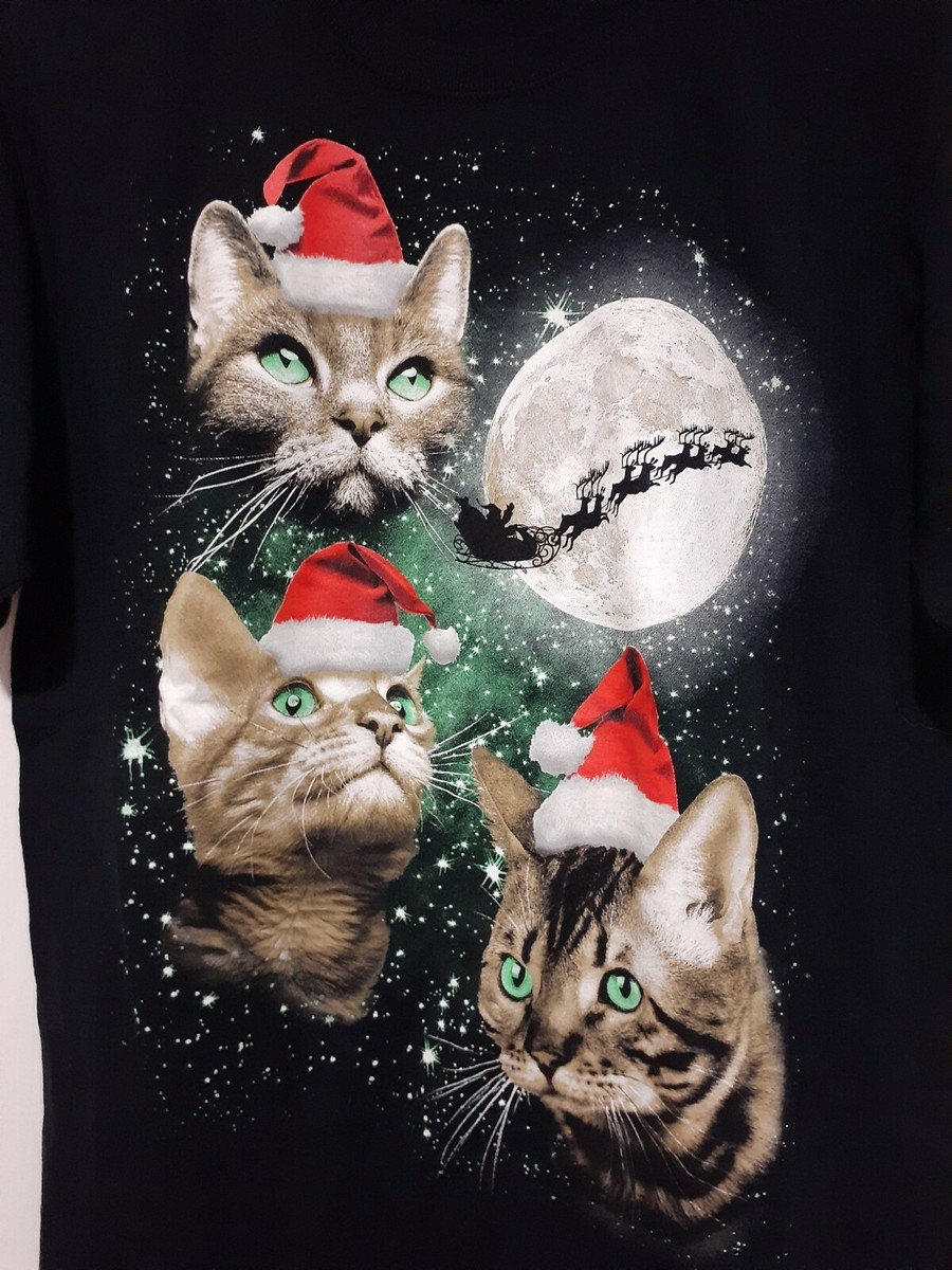 Christmas Space Cats Santa Claus Hate T shirt Medium Funny Santa