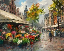  A Flower Market in Amsterdam oil painting 8x10 print