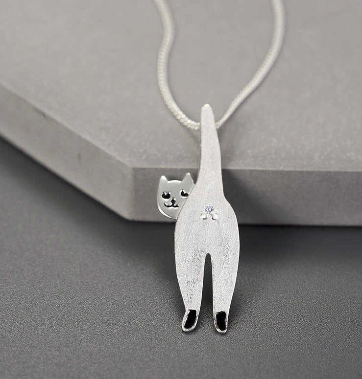 Silberner Katzen-Anhänger orginelles Schmuchstück mit einzigartigem Design kette - Bild 4 von 4