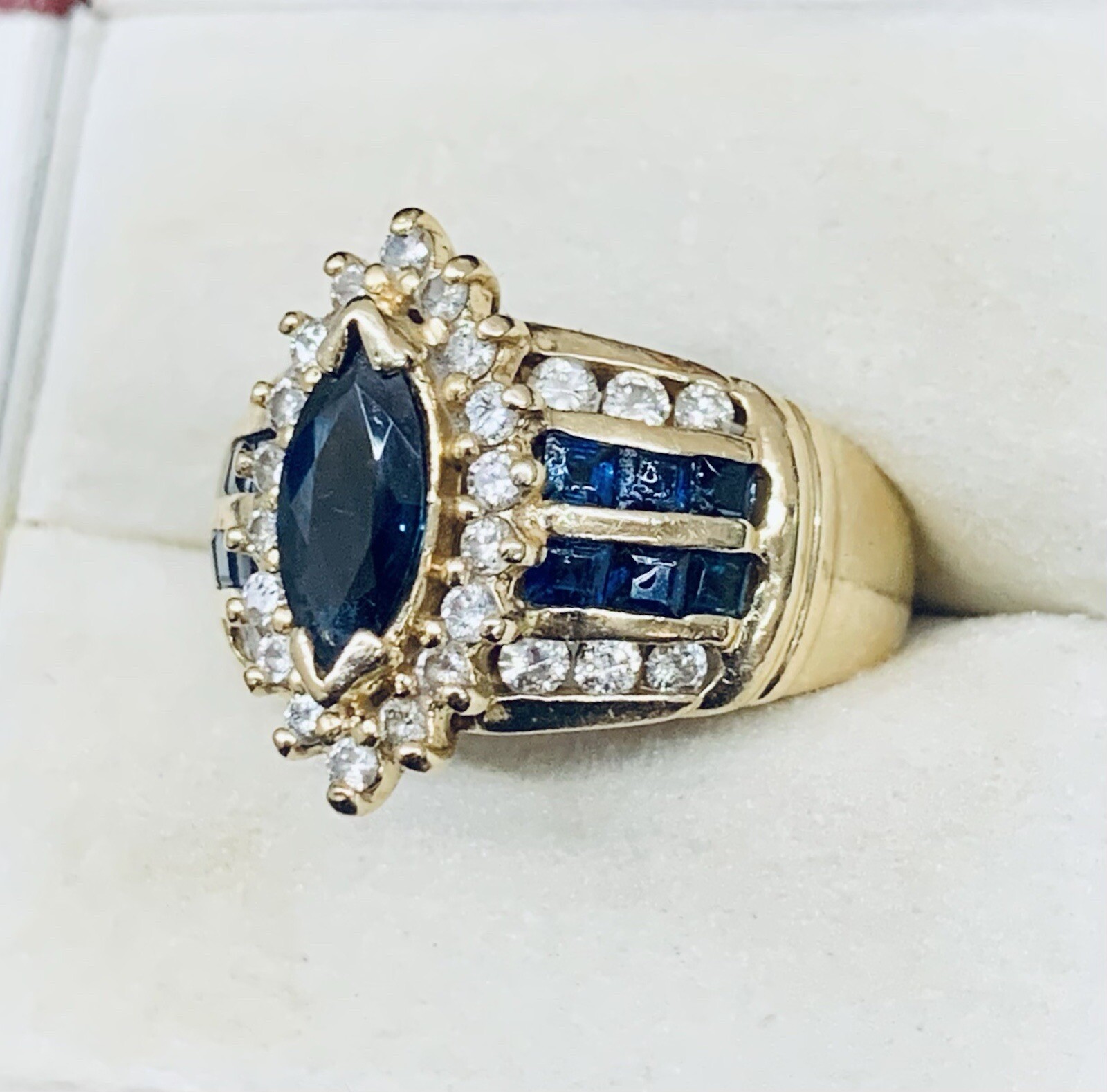 Effy BH 14k Yellow Gold Marquise Cut Blue Sapphire & Diamond Halo Ring ...