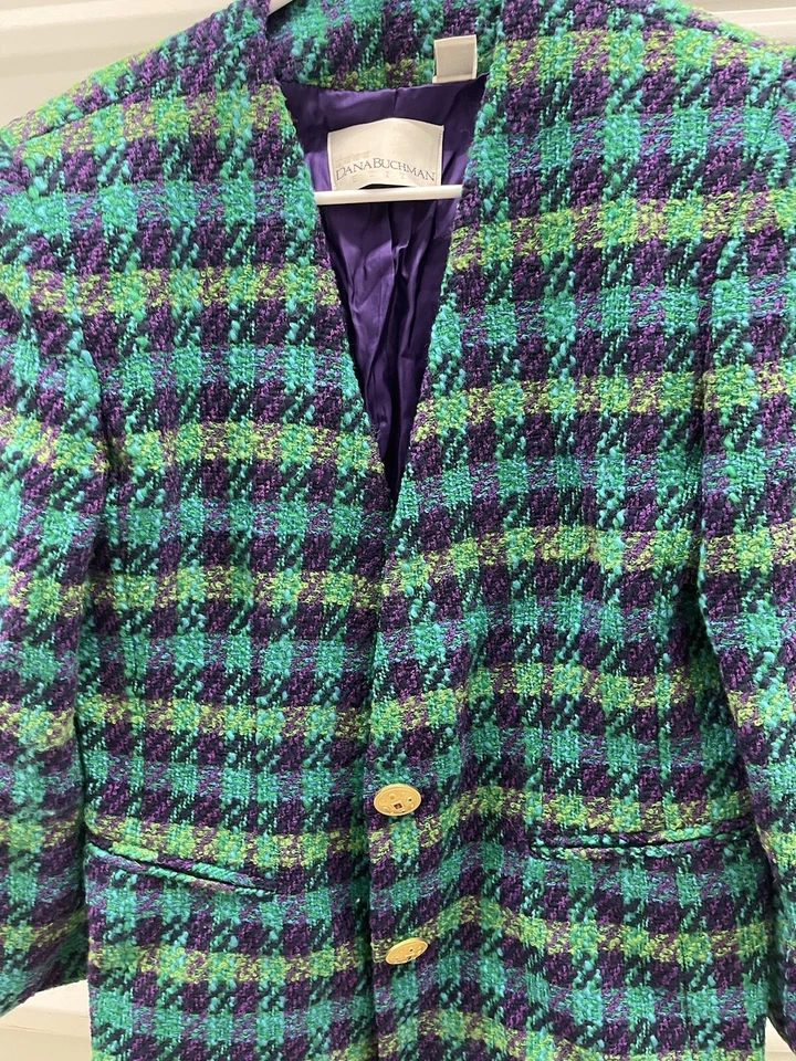 Dana Buchman Vintage Cuadros Lana Doble Botonadura Oro Botones Foto 3 de 4