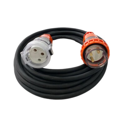 32 Amp 1m Extension Lead, Single Phase, 3 pin, 240V 32A 1mt Rubber Cable 1P67