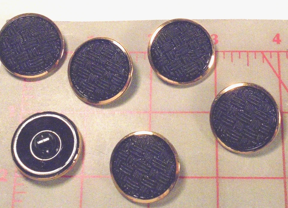 5 Czech Xtra Lg Glass Shank Buttons Black Woven Texture Gold Edge 1-1/8" 740 - Image 4 of 4