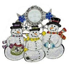 KIRKS FOLLY SEAVIEW MOON SNOWMEN CAROLERS PIN PENDANT silvertone snowman