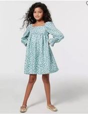 Janie And Jack Pale Blue Leopard Twill Dress Animal Print Girls Size 4 H
