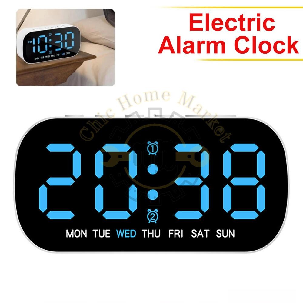 Electric Digital Alarm Clock LED Large Display Battery Backup Snooze Dual Alarm