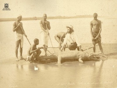 FOTO ÄGYPTEN ZANGAKI Ca 1880 Master Lolo bei Krokodiljagd